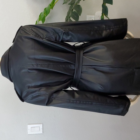 Black Faux Vegan Leather long belted Trench Coat S womens - Picture 11 of 13